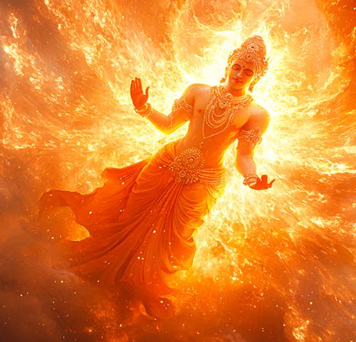 Celestial agni mystical display divine power red gold