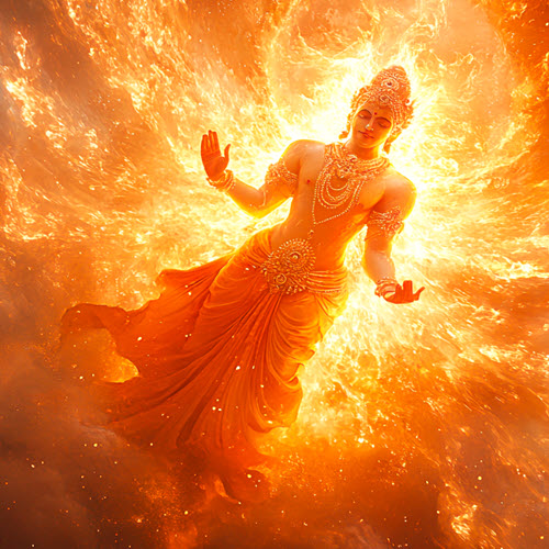 Celestial agni mystical display divine power red gold