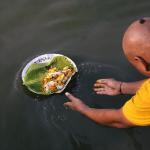 High angle view woman holding water